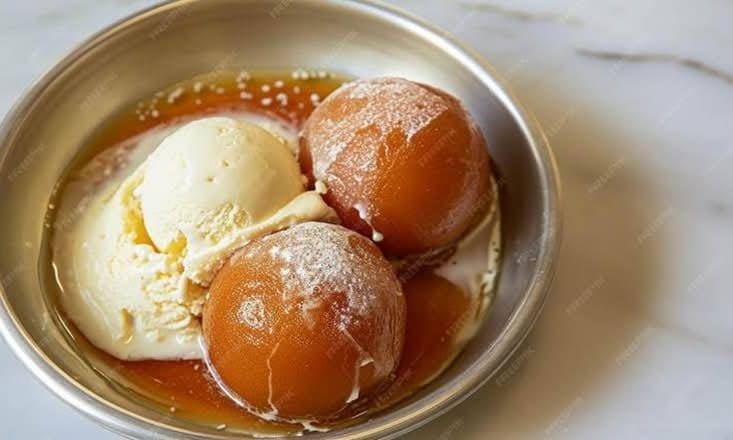 Gulab Jamun with Ice Cream.